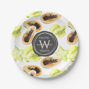 Wasserfarben Essbare exotische Früchte Monogramm  Pappteller