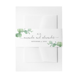 Wasserfarben-Eukalyptus. Hochzeit mit eleganten Sc Einladungsbanderole