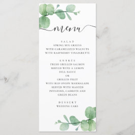 Wasserfarben-Eukalyptus. Hochzeit mit eleganten Sc Menükarte