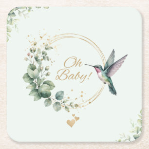 **Wasserfarben-Eukalyptus-Kolibri-Baby-Party Einla Rechteckiger Pappuntersetzer