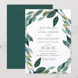Wasserfarben-Eukalyptus-Kranz Botanische Hochzeit Einladung