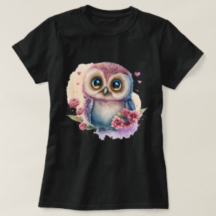 Wasserfarben-Eule mit lebendigen Blütenblüten T-Shirt