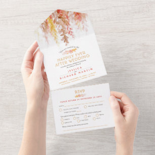 Wasserfarben Fall braune Korallenhochzeit nach dem All In One Einladung