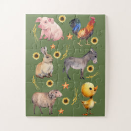 Wasserfarben-Farmtiere & Sonnenblumen Puzzle