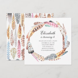 Wasserfarben Federn Kranz. Geburtstagsfeier Einladung