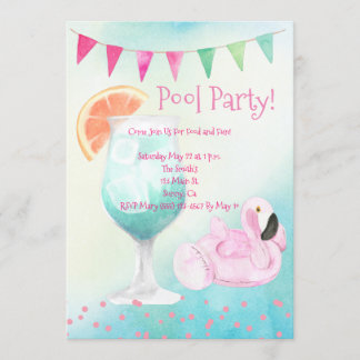 Wasserfarben-Flamingo-Poolparty-Einladung Einladung