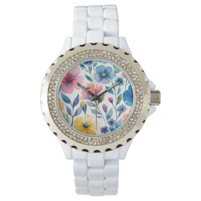 Wasserfarben-Flora-Frauenwache Armbanduhr (Vorderseite)