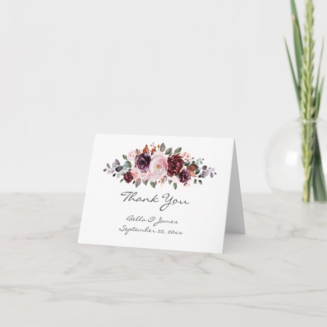 Wasserfarben Floral Boho Hochzeit Vielen Dank Noti Dankeskarte (Vorderseite)