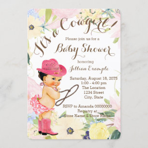 Wasserfarben Floral Cowgirl Baby Shower Einladung