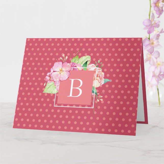 Wasserfarben Floral Custom Initial Chic Pink Coral Karte (Orchidee)