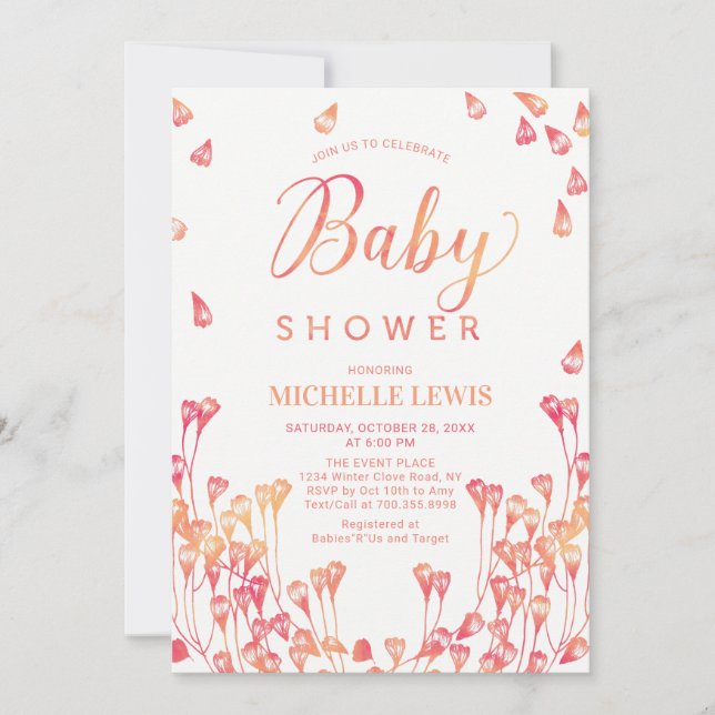 Wasserfarben Floral Fall Girl Kinderdusche Einladu Einladung (Vorderseite)