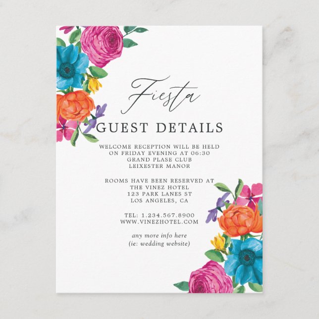 Wasserfarben Floral Fiesta Wedding Guest Details Begleitkarte (Vorderseite)