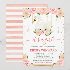 Wasserfarben Floral Swan Girl Babydusche Einladung