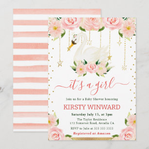 Wasserfarben Floral Swan Girl Babydusche Einladung