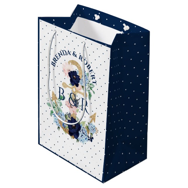 Wasserfarben floraler nautischer Anker Mittlere Geschenktüte (Rückseite Schrägansicht)