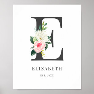 Wasserfarben-Florales Monogramm Buchstabe E Poster
