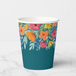 Wasserfarben Florals auf Aquamarin Pappbecher