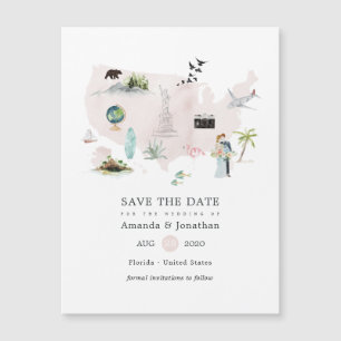 Wasserfarben Florida USA Destination Hochzeit Magnetkarte