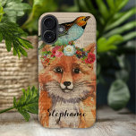 Wasserfarben Foxy Floral Friends Personalisierter  iPhone 16 Plus Hülle<br><div class="desc">Watercolor Foxy Floral Friends Personalisiert Name iPhone 16 Plus Case zeigt ein trendiges,  modernes Aquarellbild eines Fuchs,  der eine Blumenkrone trägt und auf dem Kopf einen Vogel trägt. Personalisieren Sie Ihre Daten mit Ihrem Namen unten. Erstellt von Evco Studio www.zazzle.com/store/evcostudio</div>