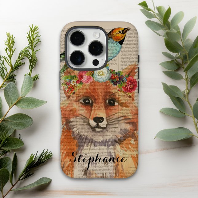 Wasserfarben Foxy Floral Friends Personalisierter  iPhone 16 Pro Hülle (Von Creator hochgeladen)