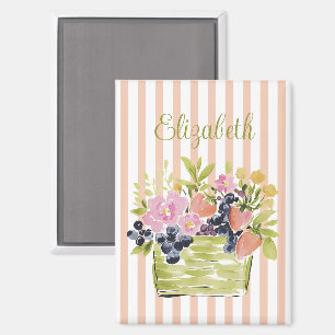 Wasserfarben Früchte- und Blumenkorb auf Streifen Magnet