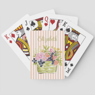 Wasserfarben Früchte- und Blumenkorb auf Streifen Spielkarten