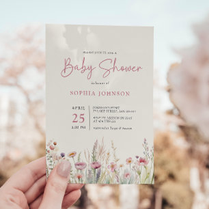 Wasserfarben-Frühling Baby Shower Wildblumenfeld Einladung