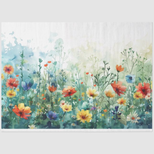 Wasserfarben Frühlingsblumen Decoupage Seidenpapier (Vorderseite)