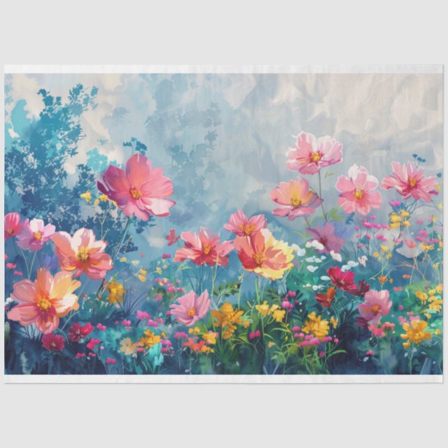 Wasserfarben Frühlingsblumen Decoupage Seidenpapier (Vorderseite)