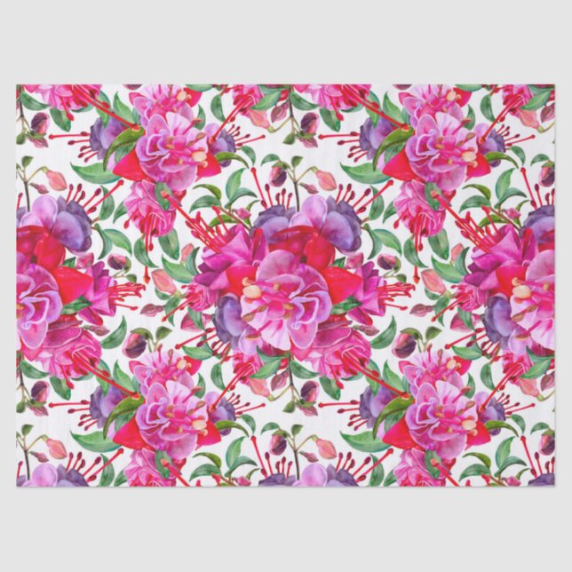 Wasserfarben Fuchsia Blooms Seidenpapier (Vorderseite)