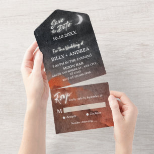 Wasserfarben-Galaxie-Mondlicht-Hochzeit All In One Einladung