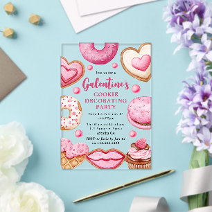 Wasserfarben-Galentine-Cookie-Dekorationsparty Acryleinladungen