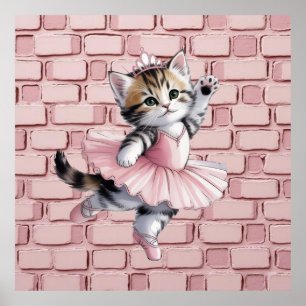 Wasserfarben-Geburtstagsfeier für Ballerina-Kätzch Poster