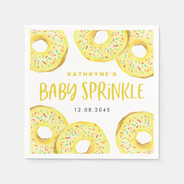 Wasserfarben Gelbe Sprinkle Donuts Baby Sprinkle Serviette (Vorderseite)