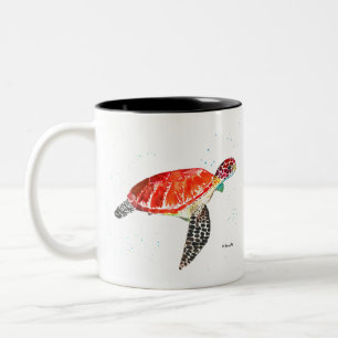 Wasserfarben-Gemälde einer Meeresschildkröte Zweifarbige Tasse