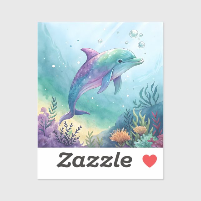 Wasserfarben gemalter Delfin Aufkleber (Blatt)