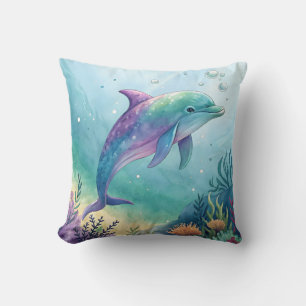 Wasserfarben gemalter Delfin Kissen