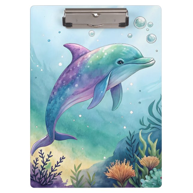 Wasserfarben gemalter Delfin Klemmbrett (Vorderseite)