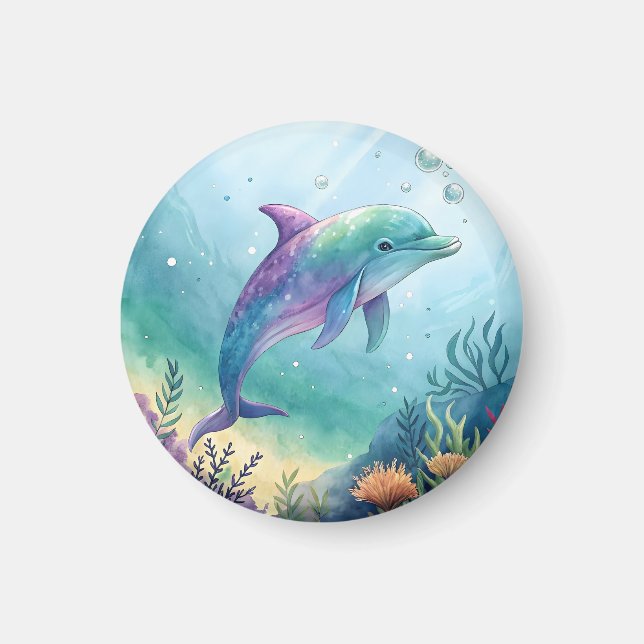 Wasserfarben gemalter Delfin Magnet (Vorne)