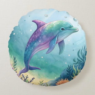 Wasserfarben gemalter Delfin Rundes Kissen