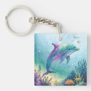 Wasserfarben gemalter Delfin Schlüsselanhänger