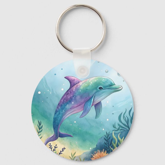 Wasserfarben gemalter Delfin Schlüsselanhänger (Vorderseite)