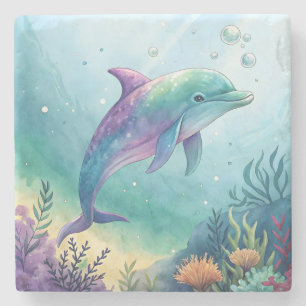 Wasserfarben gemalter Delfin Steinuntersetzer