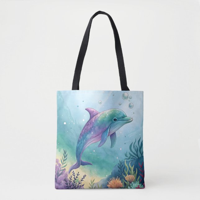 Wasserfarben gemalter Delfin Tasche (Vorderseite)