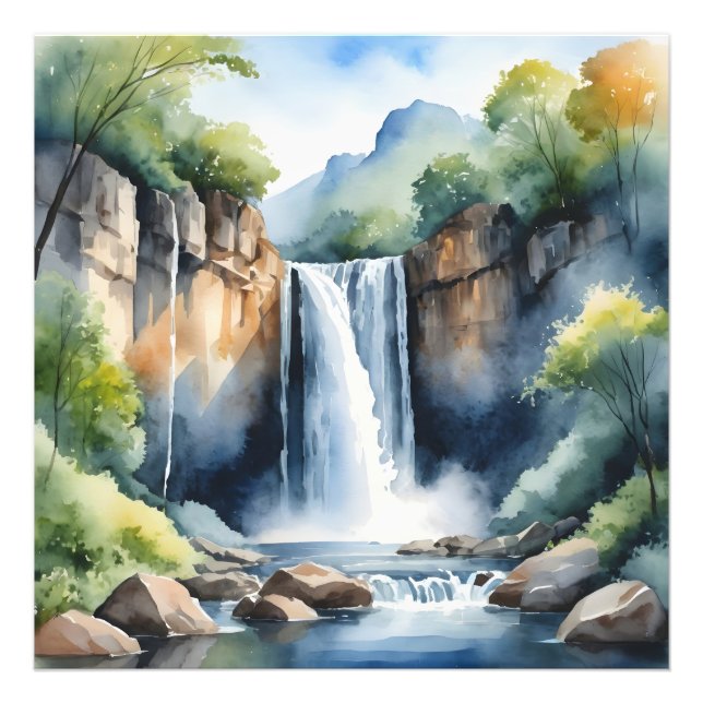 Wasserfarben gemalter Wasserfall Fotodruck (Vorne)