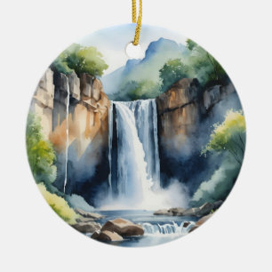 Wasserfarben gemalter Wasserfall Keramik Ornament