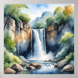 Wasserfarben gemalter Wasserfall Poster