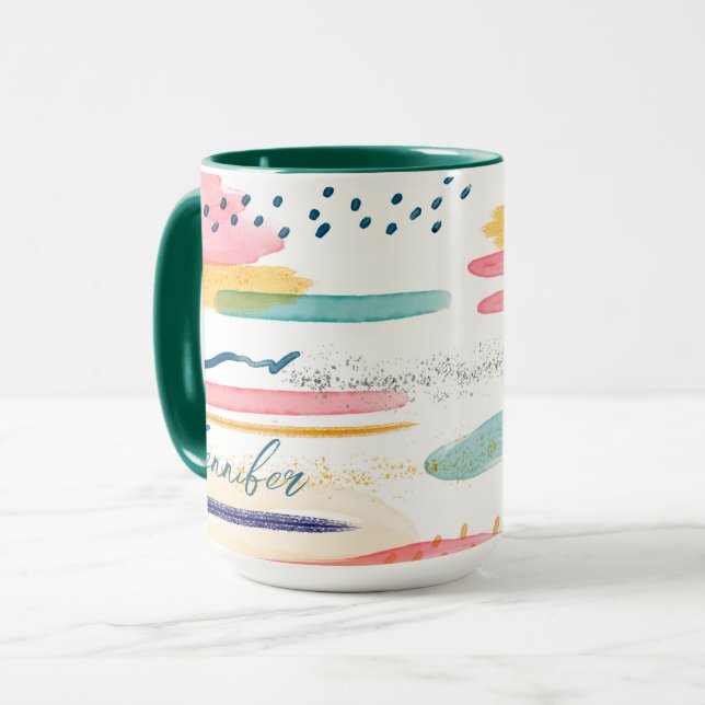 Wasserfarben, geometrisch abstrakt, individuell an tasse (Vorderseite Links)