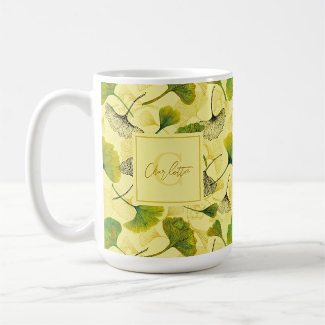 Wasserfarben Ginkgo Biloba Blätter Botanisches Mus Kaffeetasse (Links)