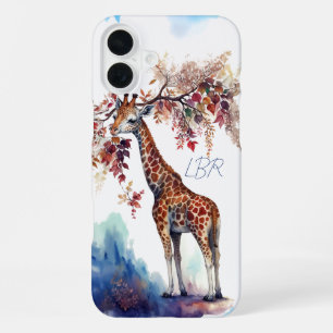 Wasserfarben-Giraffen-Monogramm-Handyhülle iPhone 16 Plus Hülle
